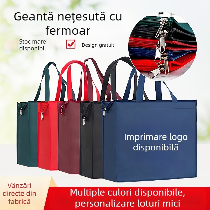 Geantă de depozitare din material nețesut, cu fermoar, imprimare logo, ecologică, stil geantă de mână, dimensiune mare