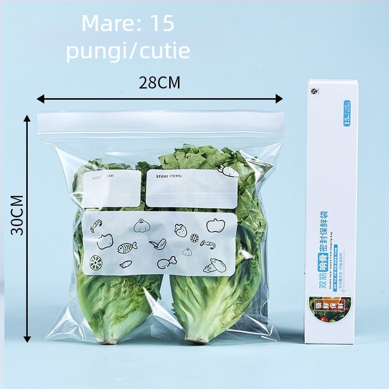 Saci lungi sigilați pentru prospețime, uz casnic, din material alimentar, pentru bucătărie, frigider și congelator, pungi ZIP pentru porționare