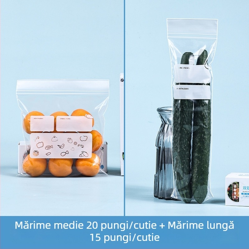 Saci lungi sigilați pentru prospețime, uz casnic, din material alimentar, pentru bucătărie, frigider și congelator, pungi ZIP pentru porționare
