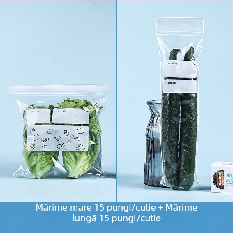 Saci lungi sigilați pentru prospețime, uz casnic, din material alimentar, pentru bucătărie, frigider și congelator, pungi ZIP pentru porționare