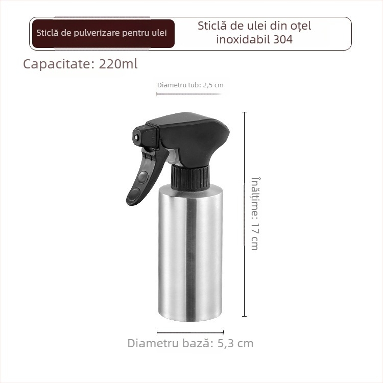 Sticlă pulverizator de ulei din oțel inoxidabil 304, dozator apăsare, pulverizare fină