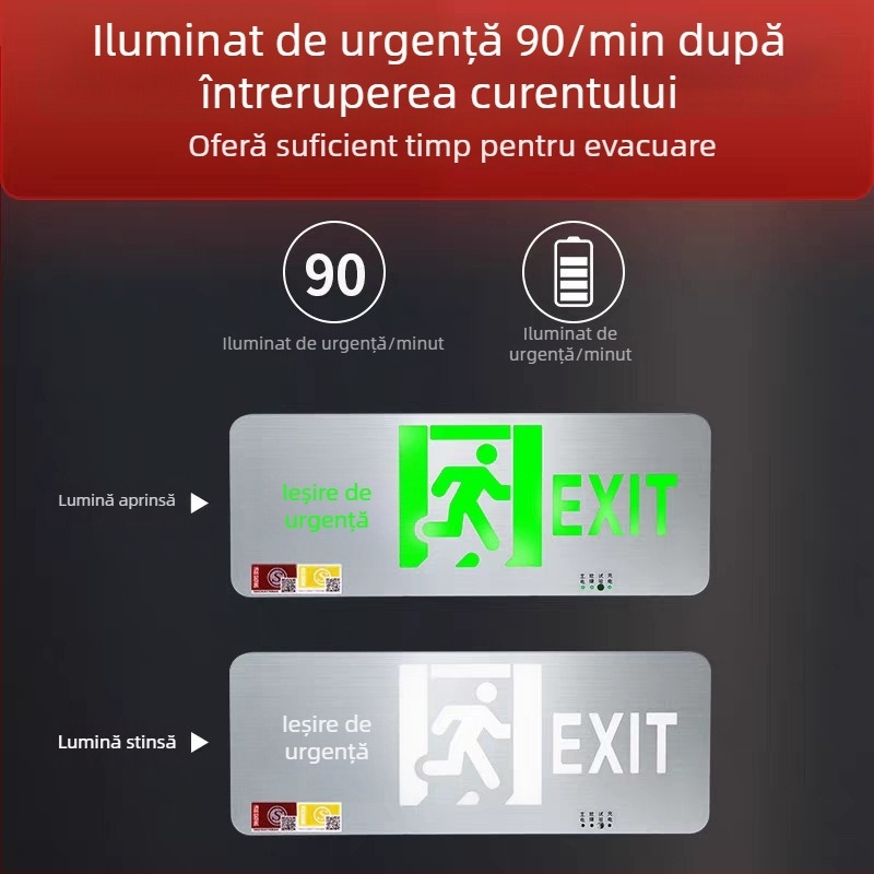 Indicator LED de evacuare la incendiu, semn de ieșire din oțel inoxidabil, 36V