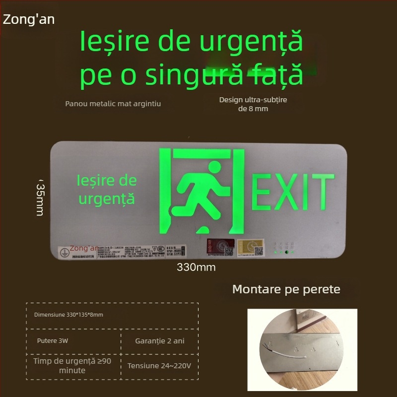 Indicator LED de evacuare la incendiu, semn de ieșire din oțel inoxidabil, 36V