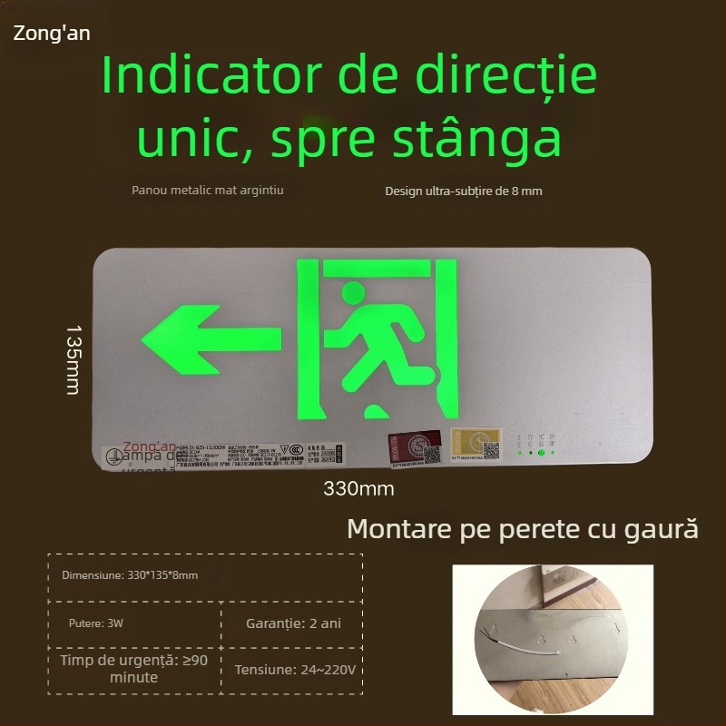 Indicator LED de evacuare la incendiu, semn de ieșire din oțel inoxidabil, 36V