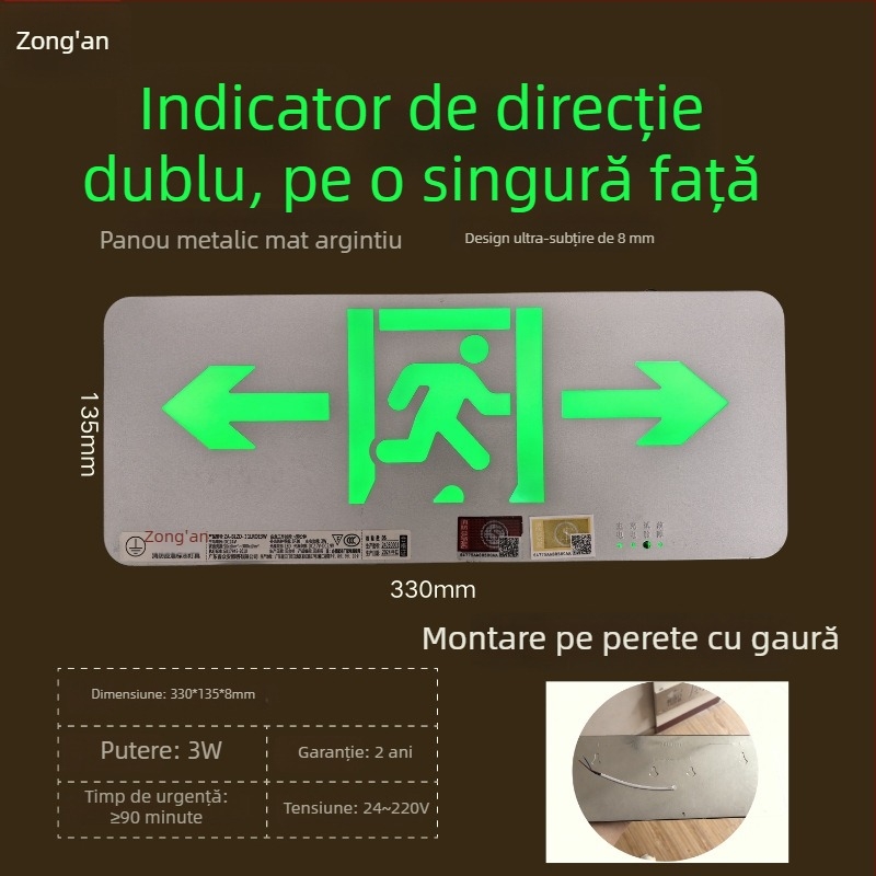 Indicator LED de evacuare la incendiu, semn de ieșire din oțel inoxidabil, 36V