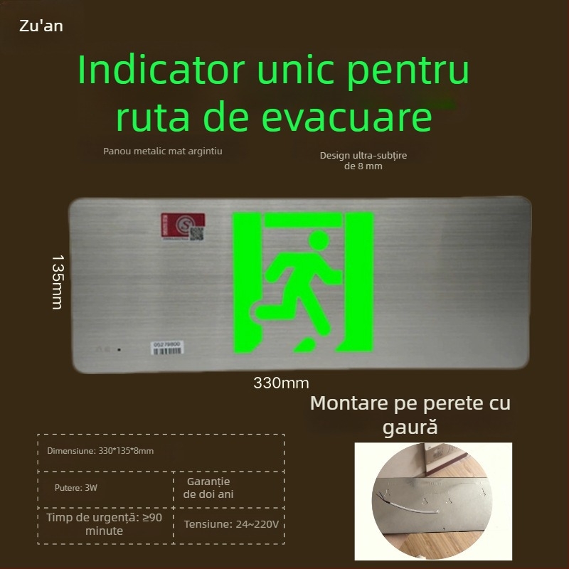 Indicator LED de evacuare la incendiu, semn de ieșire din oțel inoxidabil, 36V