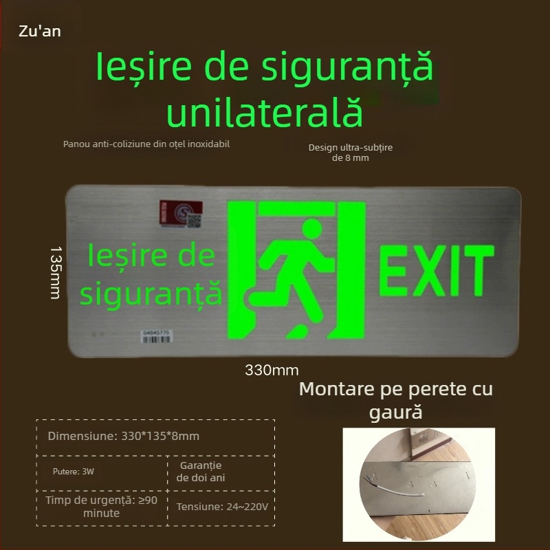 Indicator LED de evacuare la incendiu, semn de ieșire din oțel inoxidabil, 36V