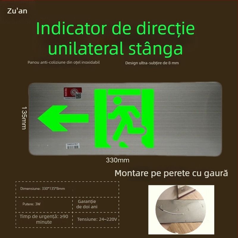 Indicator LED de evacuare la incendiu, semn de ieșire din oțel inoxidabil, 36V