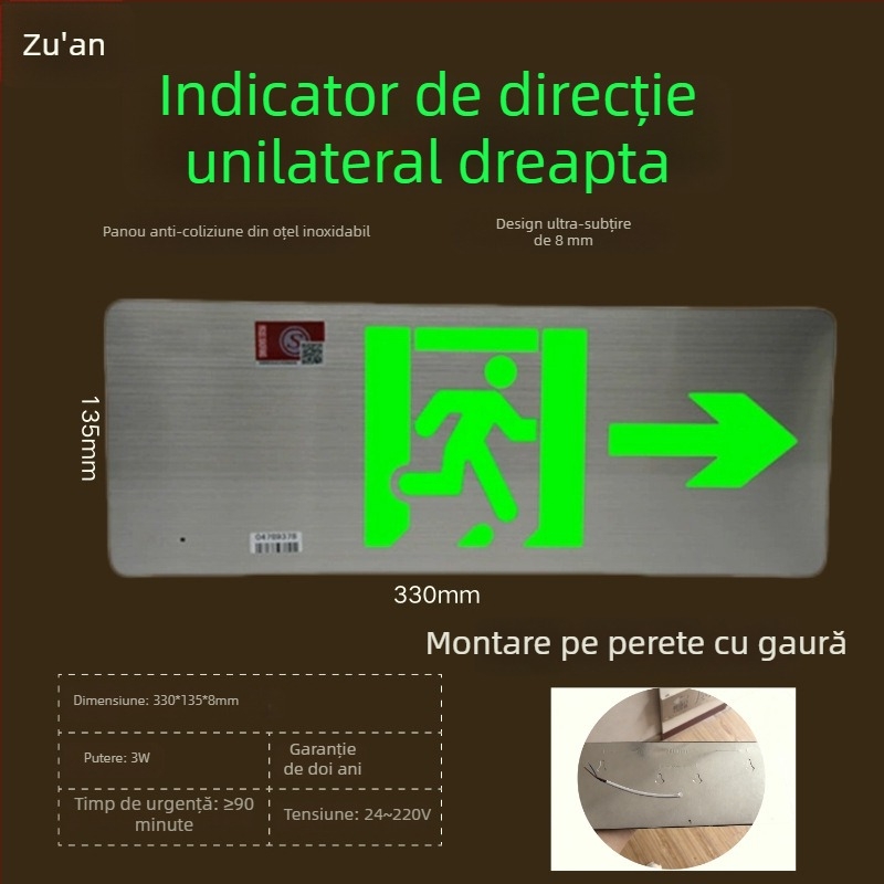 Indicator LED de evacuare la incendiu, semn de ieșire din oțel inoxidabil, 36V