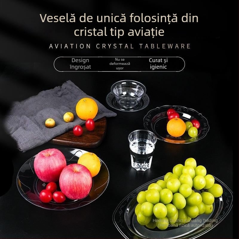 Tăvițe de unică folosință din plastic dur, aspect cristal, pentru uz casnic și banchete