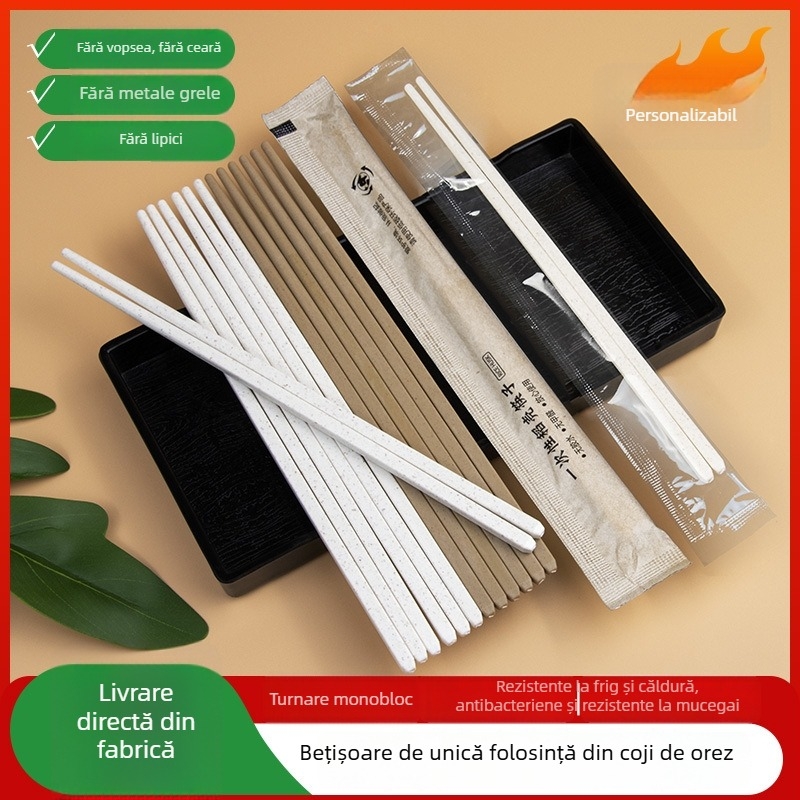 Bețișoare de unică folosință din coji de orez, mai groase, rezistente la temperaturi înalte, ecologice, de calitate alimentară, ambalate individual pentru livrare, din PP și fibră vegetală