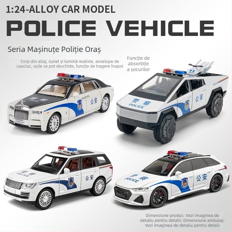 Mașină de poliție din aliaj – model realist 1:24 pentru copii