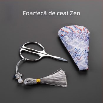 Rongshantang Foarfece de Ceai din Oțel Inoxidabil, Stil Retro Rock Tea și Tieguanyin, Pungă pentru Frunze de Ceai, Mini Foarfece de Ceai, Accesorii pentru Ceremonia Kung Fu a Ceaiului
