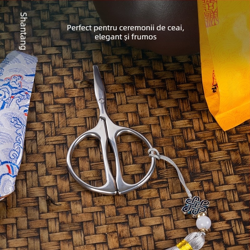 Rongshantang Foarfece de Ceai din Oțel Inoxidabil, Stil Retro Rock Tea și Tieguanyin, Pungă pentru Frunze de Ceai, Mini Foarfece de Ceai, Accesorii pentru Ceremonia Kung Fu a Ceaiului