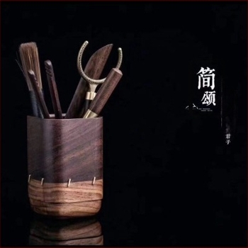 Set accesorii Gongfu pentru ceremonia ceaiului, din lemn de abanos și nuc, colecția celor șase domni – set de cuțite pentru ceai și pensulă de îngrijire a ceainicei