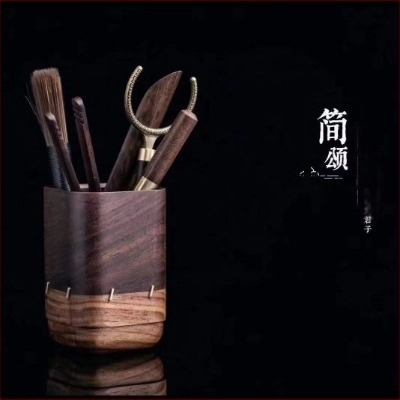 Set accesorii Gongfu pentru ceremonia ceaiului, din lemn de abanos și nuc, colecția celor șase domni – set de cuțite pentru ceai și pensulă de îngrijire a ceainicei