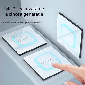 Panou subțire alb din sticlă securizată pentru întrerupător și priză, stil crem, tip 86, 1 întrerupăt, 5 găuri, montaj pe perete, cu reset