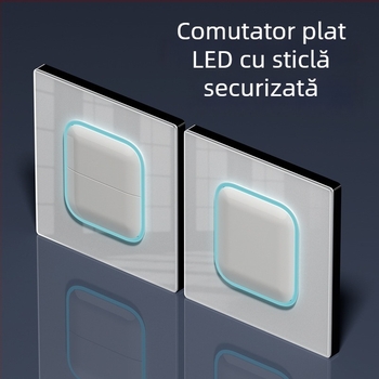 Panou subțire alb din sticlă securizată pentru întrerupător și priză, stil crem, tip 86, 1 întrerupăt, 5 găuri, montaj pe perete, cu reset
