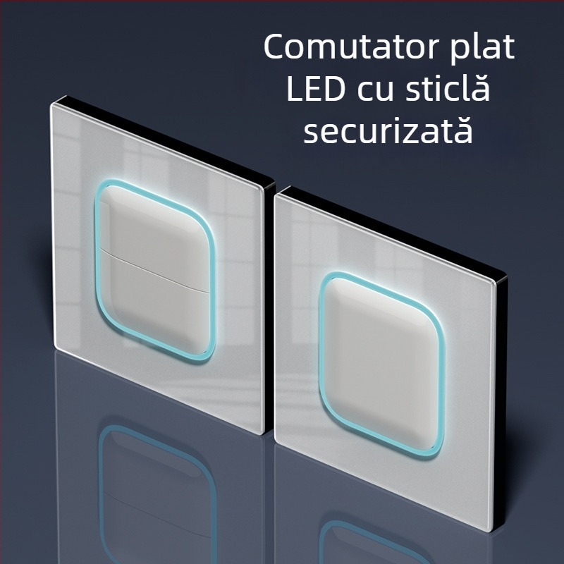 Panou subțire alb din sticlă securizată pentru întrerupător și priză, stil crem, tip 86, 1 întrerupăt, 5 găuri, montaj pe perete, cu reset