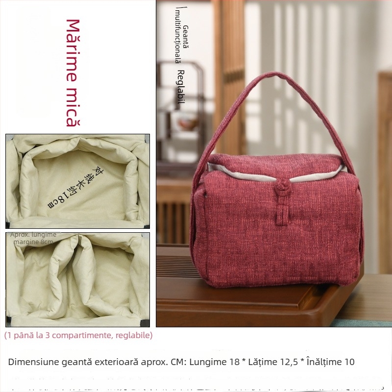 Set gaiwan de ceai cu bol cu capac, ceainic şi două ceşti; geantă din textile pentru depozitare; design robust; personalizare logo; accesorii pentru ceremonia ceaiului.