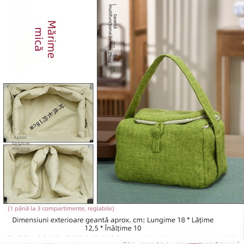 Set gaiwan de ceai cu bol cu capac, ceainic şi două ceşti; geantă din textile pentru depozitare; design robust; personalizare logo; accesorii pentru ceremonia ceaiului.