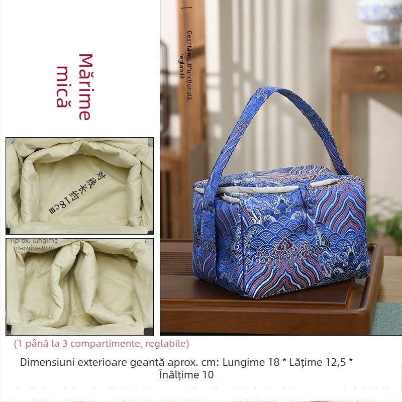 Set gaiwan de ceai cu bol cu capac, ceainic şi două ceşti; geantă din textile pentru depozitare; design robust; personalizare logo; accesorii pentru ceremonia ceaiului.