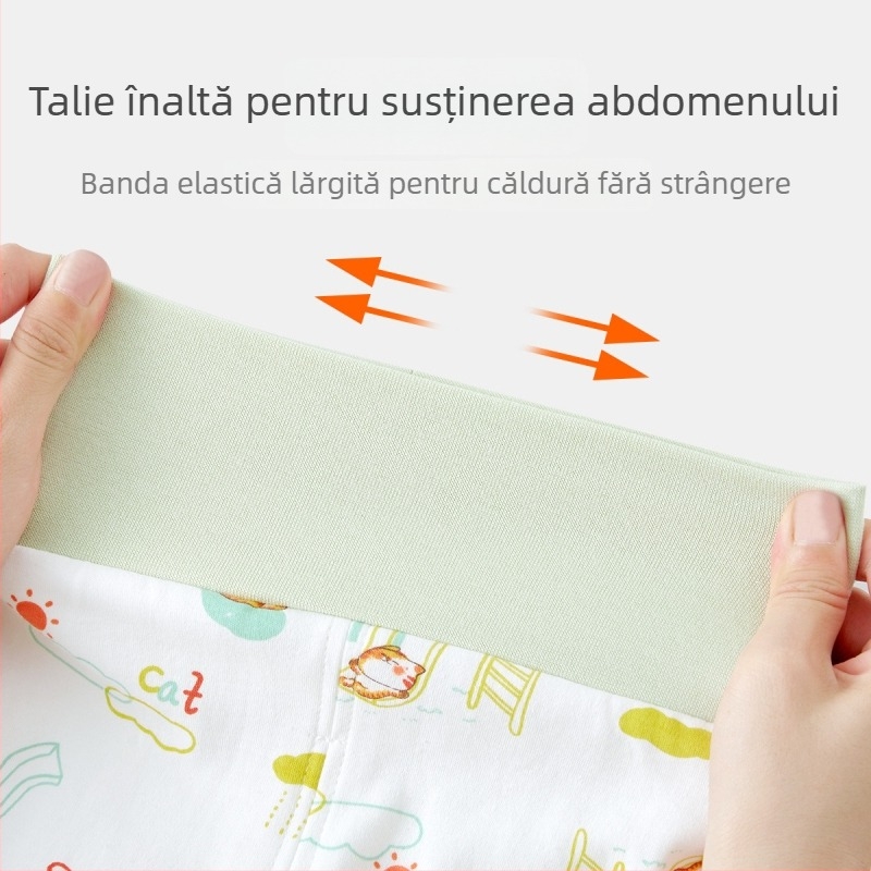 Set de pijamale din bumbac pentru copii, primăvară-toamnă, unisex, top și pantaloni cu imprimeu desen animat, talie înaltă pentru protecția abdomenului