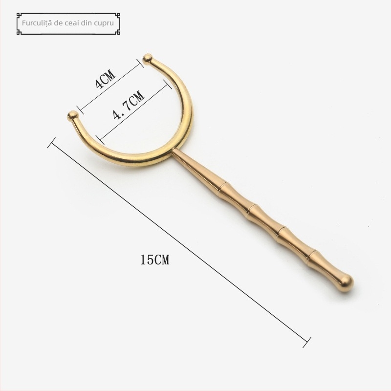 Set din alamă pentru ceremonia ceaiului – Şase domni: clește pentru ceai, cuțit pentru ceai, lingură pentru ceai, pensetă pentru ceai, ac pentru ceai, recipient pentru ceai și accesorii