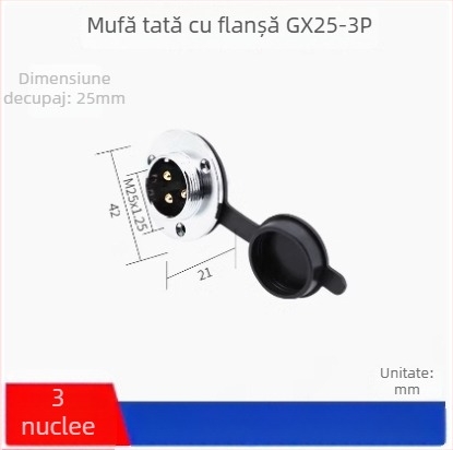 GX25-2 conector aeronautic, 3–8 pini, nuclee 9/10P12, conector flanșat femelă–mascul DF25M