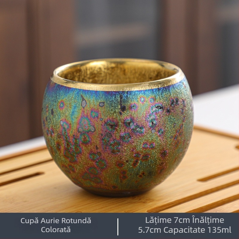 Ceșcuță Jianzhan colorată cu glazură Tianmu, placată cu aur, ceramică pentru degustarea ceaiului