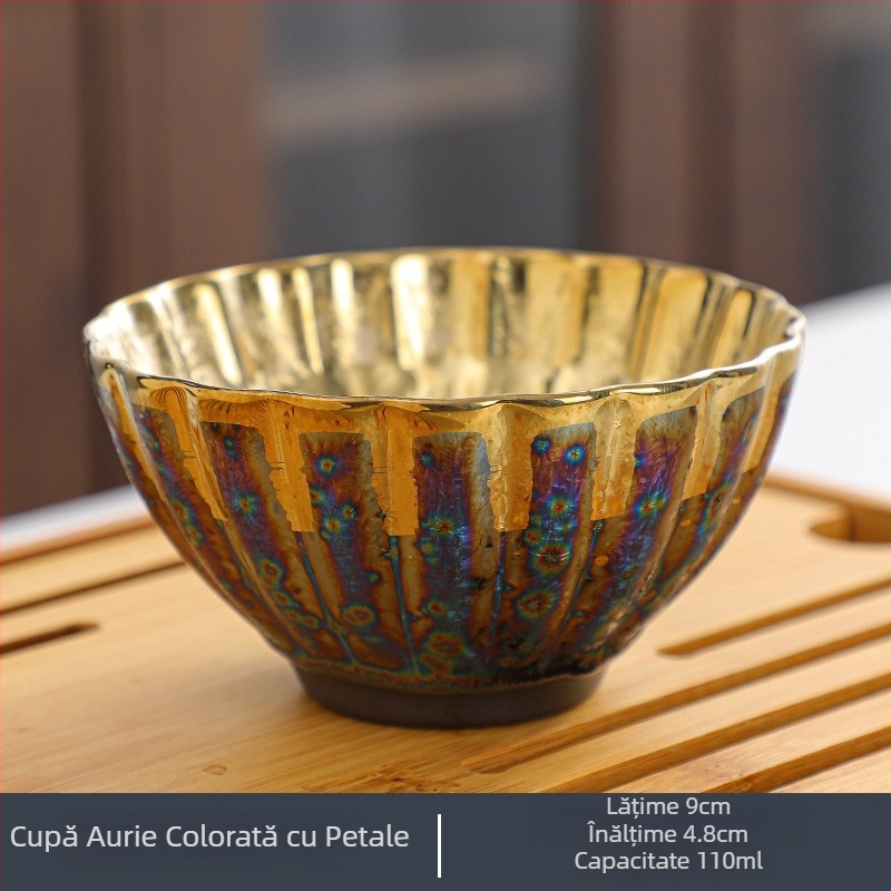 Ceșcuță Jianzhan colorată cu glazură Tianmu, placată cu aur, ceramică pentru degustarea ceaiului