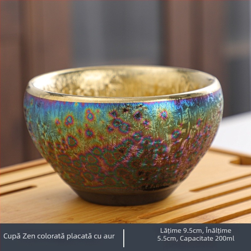 Ceșcuță Jianzhan colorată cu glazură Tianmu, placată cu aur, ceramică pentru degustarea ceaiului