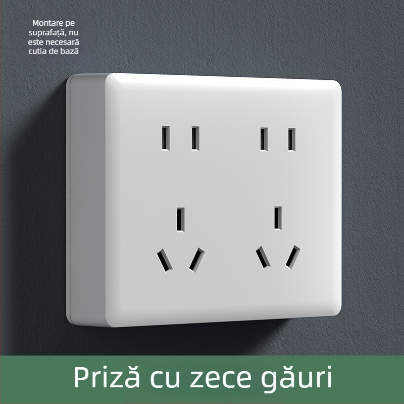 Intrerupător priză montat pe suprafață, tip 86, mare panou, prize cu cinci găuri și trei găuri, 16 A, pentru uz casnic