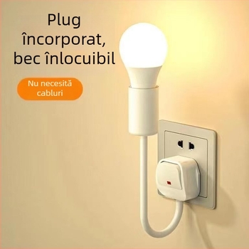 Lumină de noapte LED pentru noptieră, conectată la priză, pentru dormitor, economie de energie, super luminoasă, cu întrerupător