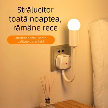 Lumină de noapte LED pentru noptieră, conectată la priză, pentru dormitor, economie de energie, super luminoasă, cu întrerupător
