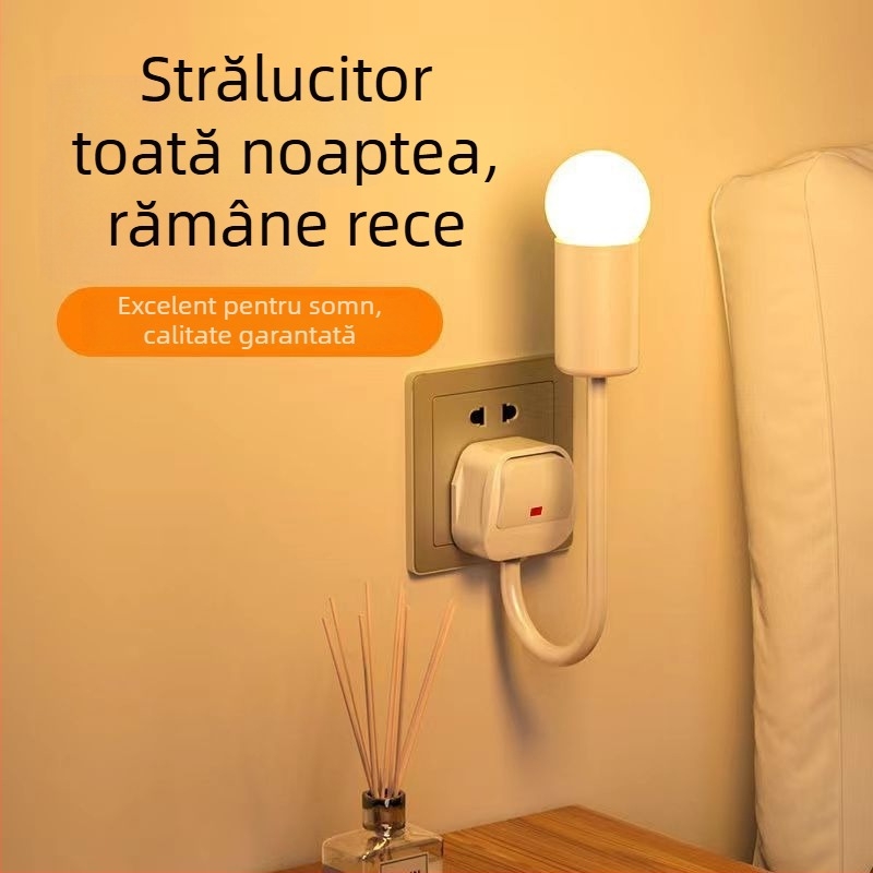 Lumină de noapte LED pentru noptieră, conectată la priză, pentru dormitor, economie de energie, super luminoasă, cu întrerupător