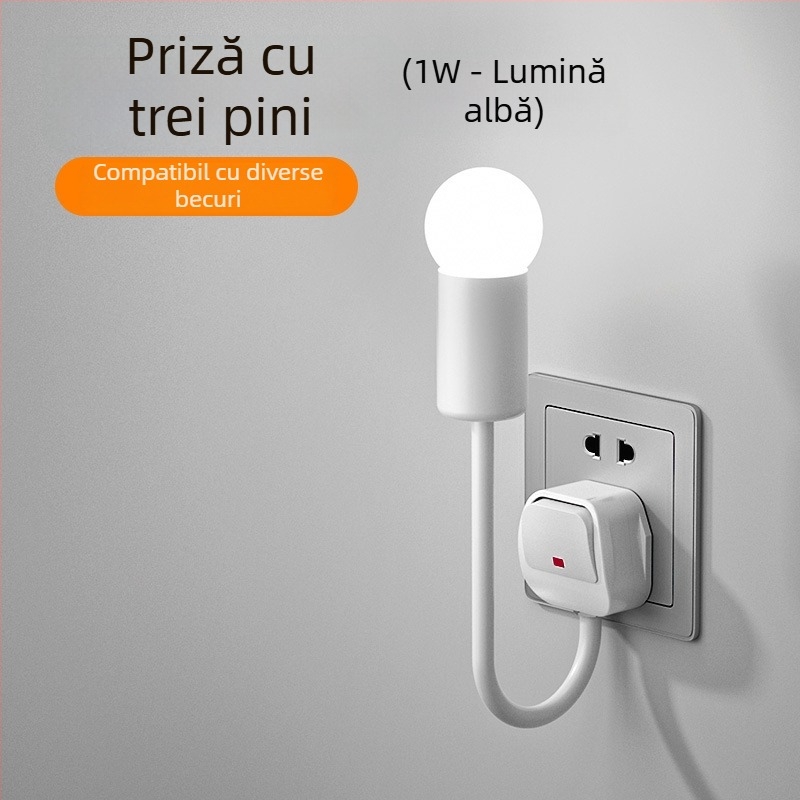 Lumină de noapte LED pentru noptieră, conectată la priză, pentru dormitor, economie de energie, super luminoasă, cu întrerupător
