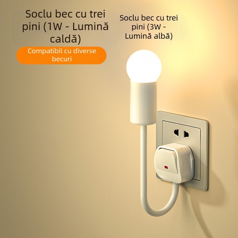 Lumină de noapte LED pentru noptieră, conectată la priză, pentru dormitor, economie de energie, super luminoasă, cu întrerupător