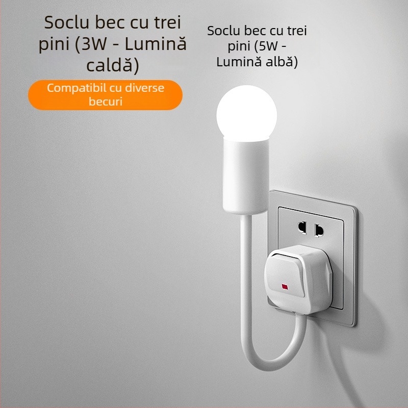 Lumină de noapte LED pentru noptieră, conectată la priză, pentru dormitor, economie de energie, super luminoasă, cu întrerupător