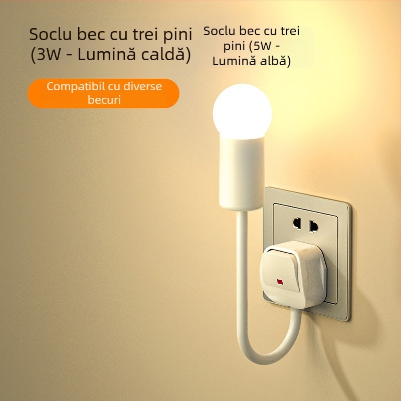 Lumină de noapte LED pentru noptieră, conectată la priză, pentru dormitor, economie de energie, super luminoasă, cu întrerupător