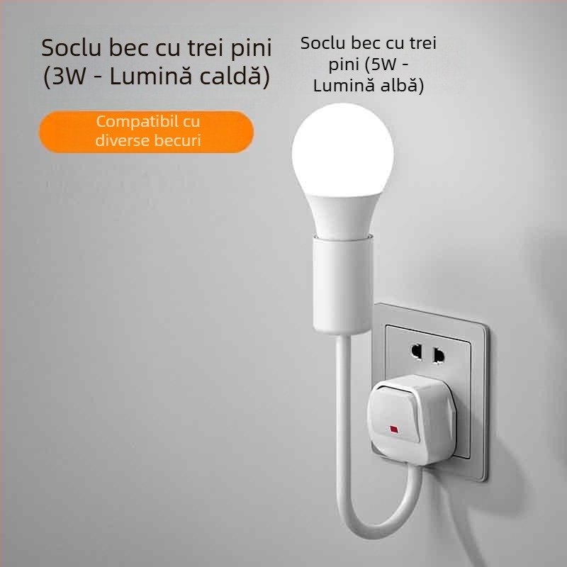 Lumină de noapte LED pentru noptieră, conectată la priză, pentru dormitor, economie de energie, super luminoasă, cu întrerupător