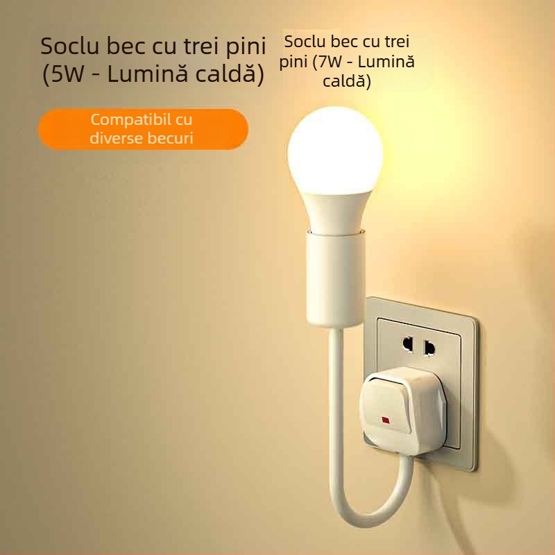 Lumină de noapte LED pentru noptieră, conectată la priză, pentru dormitor, economie de energie, super luminoasă, cu întrerupător