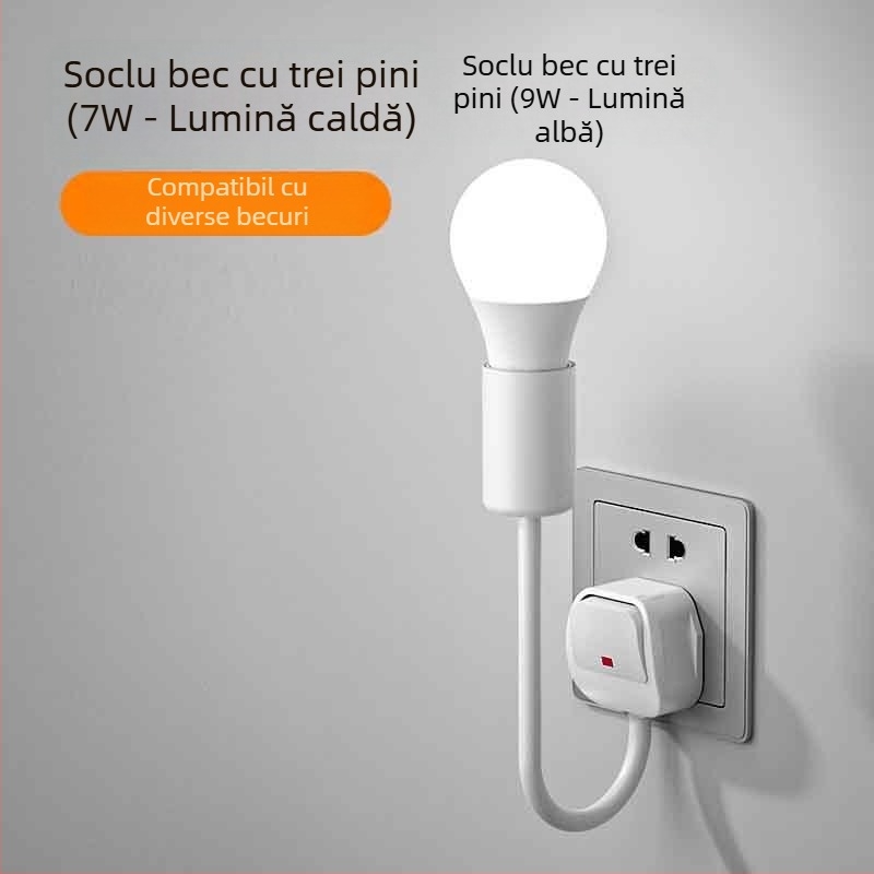 Lumină de noapte LED pentru noptieră, conectată la priză, pentru dormitor, economie de energie, super luminoasă, cu întrerupător
