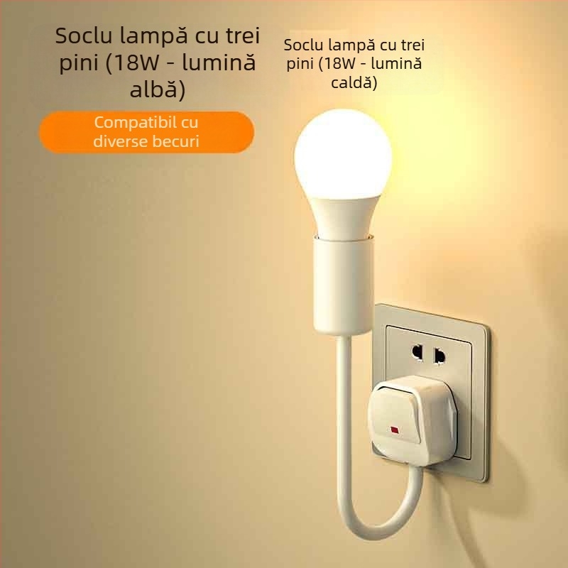 Lumină de noapte LED pentru noptieră, conectată la priză, pentru dormitor, economie de energie, super luminoasă, cu întrerupător
