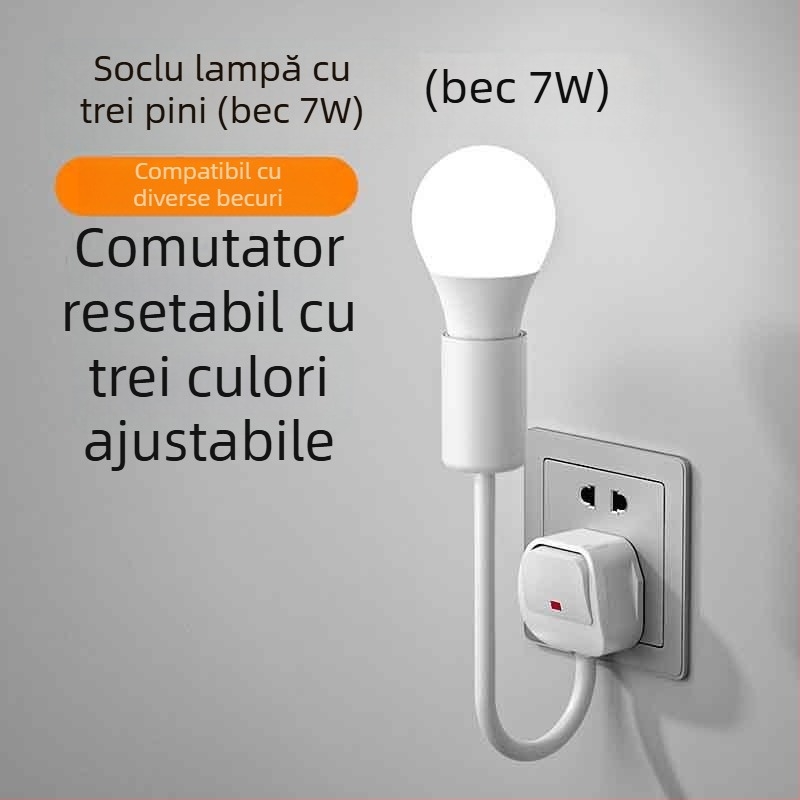 Lumină de noapte LED pentru noptieră, conectată la priză, pentru dormitor, economie de energie, super luminoasă, cu întrerupător