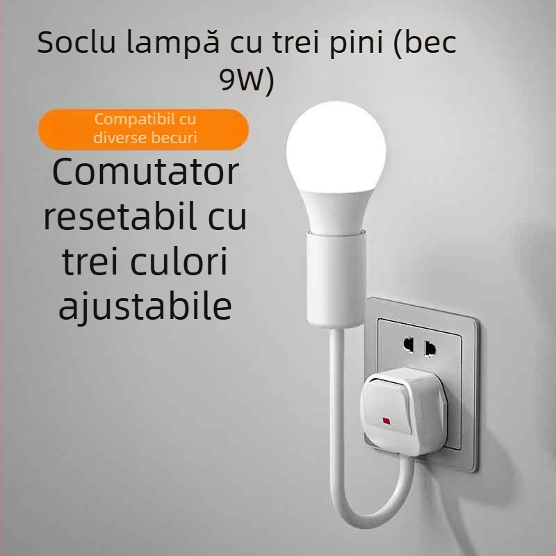 Lumină de noapte LED pentru noptieră, conectată la priză, pentru dormitor, economie de energie, super luminoasă, cu întrerupător