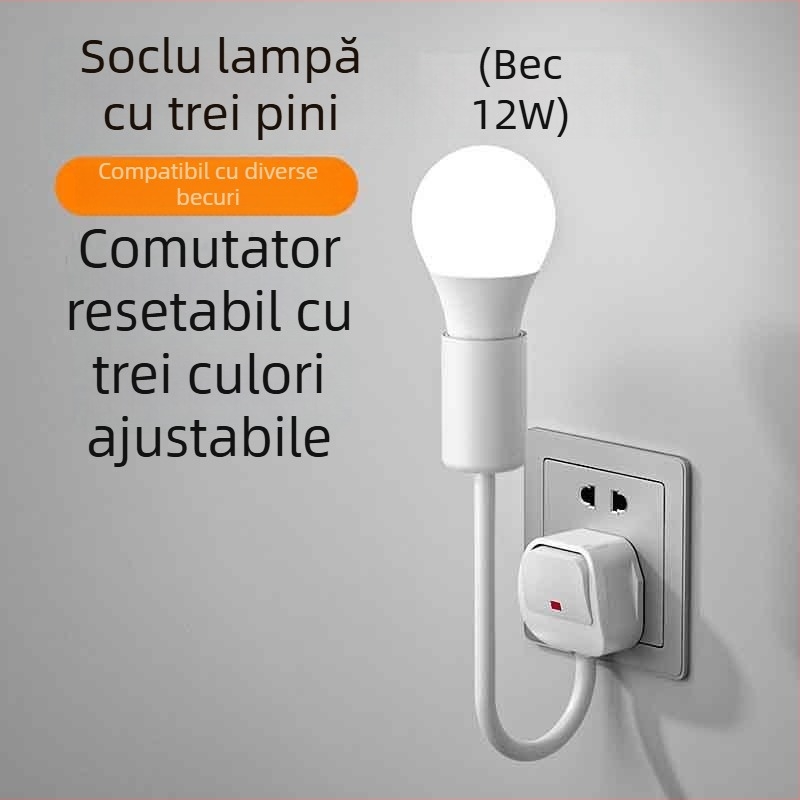 Lumină de noapte LED pentru noptieră, conectată la priză, pentru dormitor, economie de energie, super luminoasă, cu întrerupător