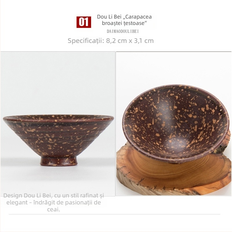 Ceșcuță de ceai din ceramică brută, formă conică din lut cu nisip mov, corp subțire, ceșcuță Kung Fu pentru ceai