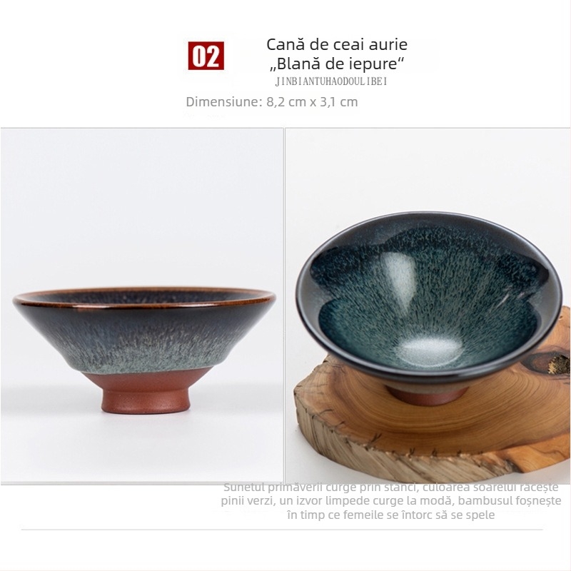 Ceșcuță de ceai din ceramică brută, formă conică din lut cu nisip mov, corp subțire, ceșcuță Kung Fu pentru ceai