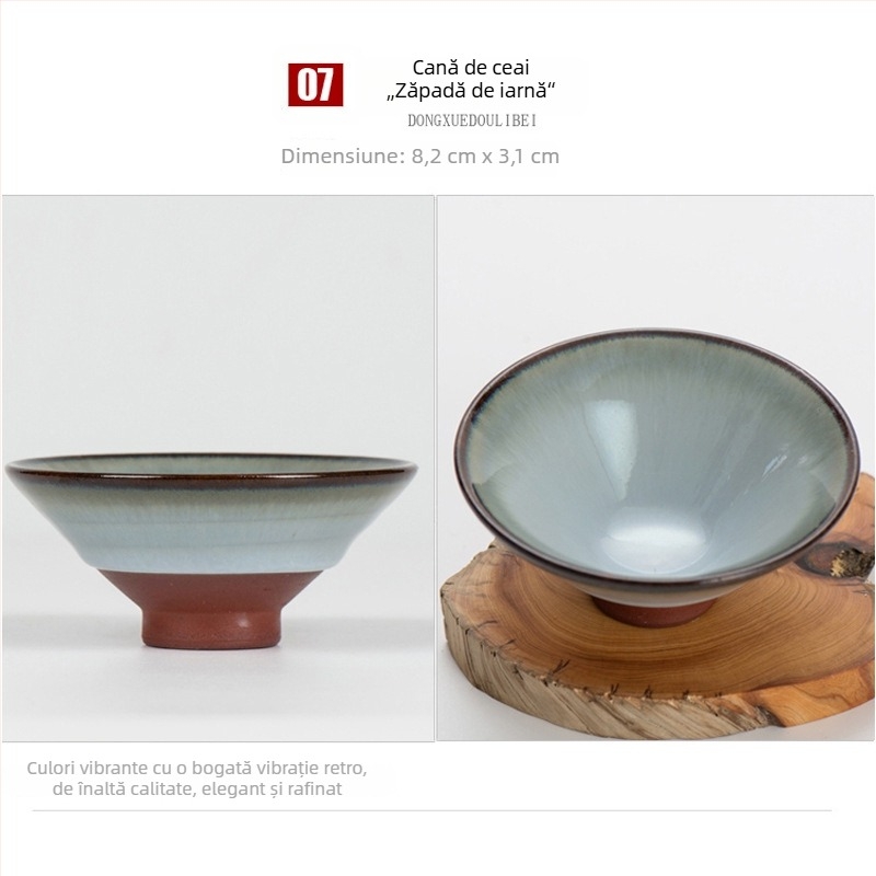 Ceșcuță de ceai din ceramică brută, formă conică din lut cu nisip mov, corp subțire, ceșcuță Kung Fu pentru ceai